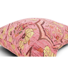 Turkish Fabric Pillow Cover 18x18, Pale Pink Boho Throw Pillow, Carnation Pattern Decorative Sofa Accent Ethnic Cushion Case