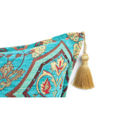 Turkish Fabric Pillow Cover 18x18, Turquoise Blue Boho Throw Pillow,Carnation Pattern Decorative Sofa Accent Ethnic Cushion Case