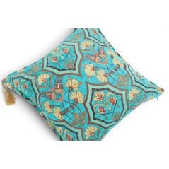 Turkish Fabric Pillow Cover 18x18, Turquoise Blue Boho Throw Pillow,Carnation Pattern Decorative Sofa Accent Ethnic Cushion Case