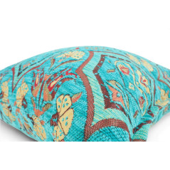 Turkish Fabric Pillow Cover 18x18, Turquoise Blue Boho Throw Pillow,Carnation Pattern Decorative Sofa Accent Ethnic Cushion Case