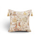 Turkish Fabric Pillow Cover 18x18, Beige Boho Throw Pillow, Dream Pattern Decorative Sofa Accent Ethnic Cushion Case