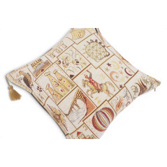 Turkish Fabric Pillow Cover 18x18, Beige Boho Throw Pillow, Dream Pattern Decorative Sofa Accent Ethnic Cushion Case