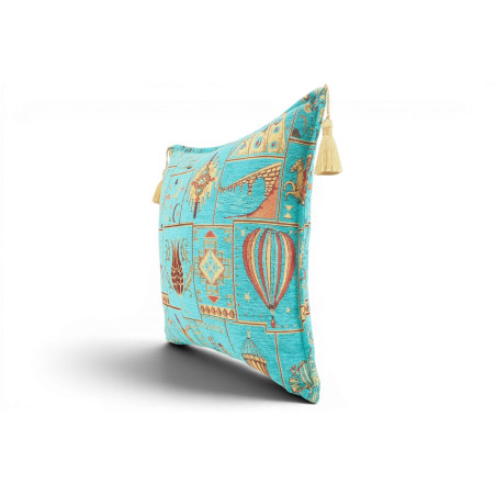 Turkish Fabric Pillow Cover 18x18, Turquoise Blue Boho Throw Pillow, Dream Pattern Decorative Sofa Accent Ethnic Cushion Case