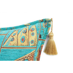 Turkish Fabric Pillow Cover 18x18, Turquoise Blue Boho Throw Pillow, Dream Pattern Decorative Sofa Accent Ethnic Cushion Case