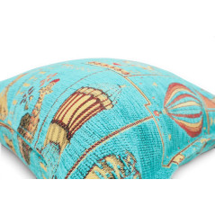 Turkish Fabric Pillow Cover 18x18, Turquoise Blue Boho Throw Pillow, Dream Pattern Decorative Sofa Accent Ethnic Cushion Case