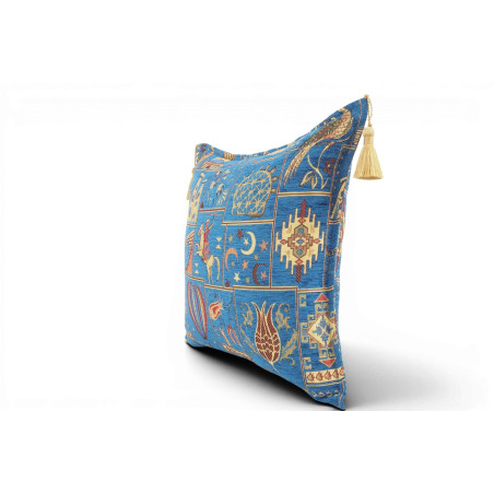 Turkish Fabric Pillow Cover 18x18, Royal Blue Boho Throw Pillow, Dream Pattern Decorative Sofa Accent Ethnic Cushion Case