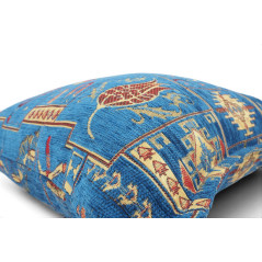 Turkish Fabric Pillow Cover 18x18, Royal Blue Boho Throw Pillow, Dream Pattern Decorative Sofa Accent Ethnic Cushion Case