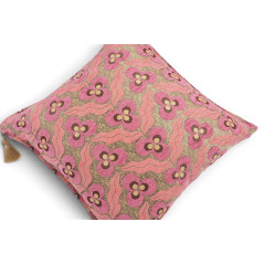 Turkish Fabric Pillow Cover 18x18, Pale Pink Boho Throw Pillow, Tiger Eyes Pattern Decorative Sofa Accent Ethnic Cushion Case