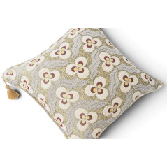 Turkish Fabric Pillow Cover 18x18, Beige Boho Throw Pillow, Tiger Eyes Pattern Decorative Sofa Accent Ethnic Cushion Case