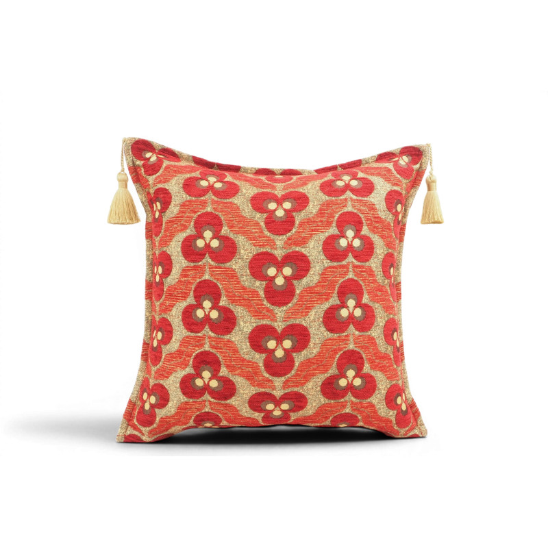 Turkish Fabric Pillow Cover 18x18, Red Boho Throw Pillow, Tiger Eyes Pattern Decorative Sofa Accent Ethnic Cushion Case