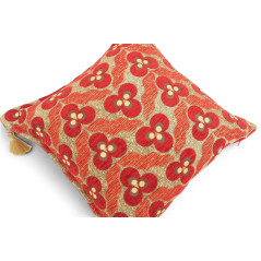 Turkish Fabric Pillow Cover 18x18, Red Boho Throw Pillow, Tiger Eyes Pattern Decorative Sofa Accent Ethnic Cushion Case