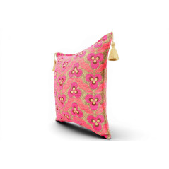 Turkish Fabric Pillow Cover 18x18, Mazenda Pink Boho Throw Pillow, Tiger Eyes Pattern Decorative Sofa Accent Ethnic Cushion Case