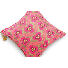 Turkish Fabric Pillow Cover 18x18, Mazenda Pink Boho Throw Pillow, Tiger Eyes Pattern Decorative Sofa Accent Ethnic Cushion Case