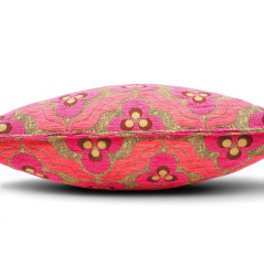 Turkish Fabric Pillow Cover 18x18, Mazenda Pink Boho Throw Pillow, Tiger Eyes Pattern Decorative Sofa Accent Ethnic Cushion Case