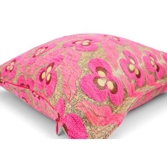 Turkish Fabric Pillow Cover 18x18, Mazenda Pink Boho Throw Pillow, Tiger Eyes Pattern Decorative Sofa Accent Ethnic Cushion Case