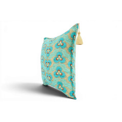 Fabric Pillow, Fabric Pillow 18x18, Turquoise Blue Tiger Eyes Pattern Turkish Fabric Pillow Cover, Decorative and Throw Pillow