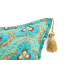 Turkish Fabric Pillow Cover 18x18, Turquoise Blue Boho Throw Pillow, Tiger Eyes Pattern Decorative Sofa Accent Ethnic Cushion