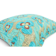 Turkish Fabric Pillow Cover 18x18, Turquoise Blue Boho Throw Pillow, Tiger Eyes Pattern Decorative Sofa Accent Ethnic Cushion