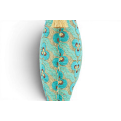 Turkish Fabric Pillow Cover 18x18, Turquoise Blue Boho Throw Pillow, Tiger Eyes Pattern Decorative Sofa Accent Ethnic Cushion