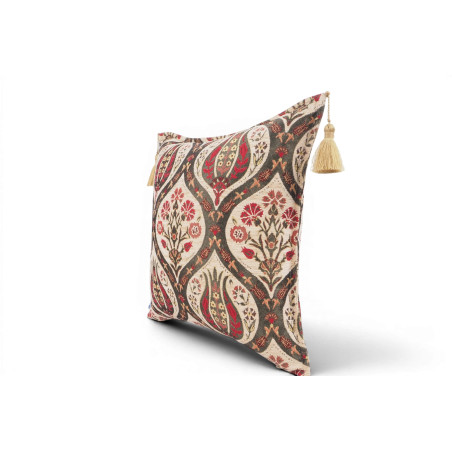 Fabric Pillow, Fabric Pillow 18x18, Beige Morocco Pattern Tulip Turkish Fabric Pillow, Decorative Accent and Throw Pillow