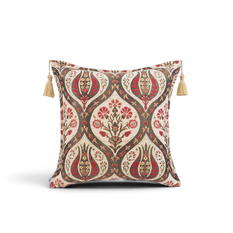 Turkish Fabric Pillow Cover 18x18, Beige Boho Throw Pillow, Morocco Tulip Pattern Decorative Sofa Accent Ethnic Cushion Case Turkish Fabric Pillow Cover 18x18, Beige Boho Throw Pillow, Morocco Tulip Pattern Decorative Sofa Accent Ethnic Cushion Case