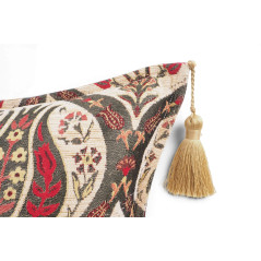 Turkish Fabric Pillow Cover 18x18, Beige Boho Throw Pillow, Morocco Tulip Pattern Decorative Sofa Accent Ethnic Cushion Case