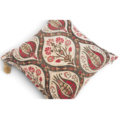 Turkish Fabric Pillow Cover 18x18, Beige Boho Throw Pillow, Morocco Tulip Pattern Decorative Sofa Accent Ethnic Cushion Case