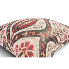 Turkish Fabric Pillow Cover 18x18, Beige Boho Throw Pillow, Morocco Tulip Pattern Decorative Sofa Accent Ethnic Cushion Case
