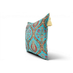 Turkish Fabric Pillow 18x18, Turquoise Blue Tulip Decorative Ottoman Fabric Pillow