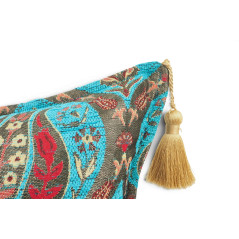 Turkish Fabric Pillow Cover 18x18, Turquoise Blue Boho Throw Pillow, Morocco Tulip Pattern Decorative Sofa Accent Ethnic Cushion