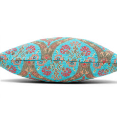 Turkish Fabric Pillow Cover 18x18, Turquoise Blue Boho Throw Pillow, Morocco Tulip Pattern Decorative Sofa Accent Ethnic Cushion