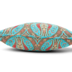 Turkish Fabric Pillow Cover 18x18, Turquoise Blue Boho Throw Pillow, Morocco Tulip Pattern Decorative Sofa Accent Ethnic Cushion