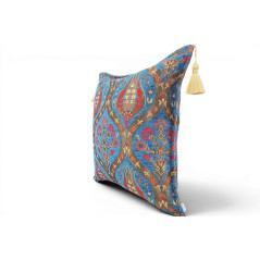 Fabric Pillow, Fabric Pillow 18x18, Navy Blue Morocco Pattern Tulip Turkish Fabric Pillow, Decorative Accent and Throw Pillow