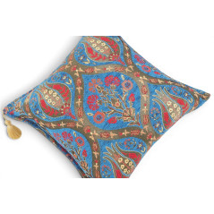 Turkish Fabric Pillow Cover 18x18, Royal Blue Boho Throw Pillow,Morocco Tulip Pattern Decorative Sofa Accent Ethnic Cushion Case