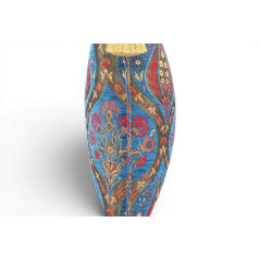 Turkish Fabric Pillow Cover 18x18, Royal Blue Boho Throw Pillow,Morocco Tulip Pattern Decorative Sofa Accent Ethnic Cushion Case