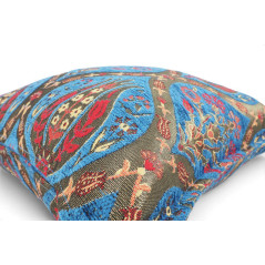 Turkish Fabric Pillow Cover 18x18, Royal Blue Boho Throw Pillow,Morocco Tulip Pattern Decorative Sofa Accent Ethnic Cushion Case