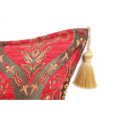 Turkish Fabric Pillow Cover 18x18, Red Boho Throw Pillow, Morocco Tulip Pattern Decorative Sofa Accent Ethnic Cushion Case