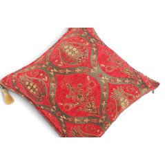 Turkish Fabric Pillow Cover 18x18, Red Boho Throw Pillow, Morocco Tulip Pattern Decorative Sofa Accent Ethnic Cushion Case