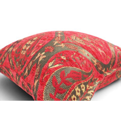 Turkish Fabric Pillow Cover 18x18, Red Boho Throw Pillow, Morocco Tulip Pattern Decorative Sofa Accent Ethnic Cushion Case