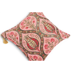 Turkish Fabric Pillow Cover 18x18, Pale Pink Boho Throw Pillow, Morocco Tulip Pattern Decorative Sofa Accent Ethnic Cushion Case