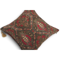 Turkish Fabric Pillow Cover 18x18, Moss Green Boho Throw Pillow, Morocco Tulip Pattern Decorative Sofa Accent Ethnic Cushion