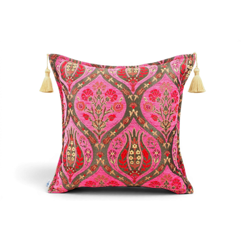 Turkish Fabric Pillow Cover 18x18, Mazenda Pink Boho Throw Pillow, Morocco Tulip Pattern Decorative Sofa Accent Ethnic Cushion Turkish Fabric Pillow Cover 18x18, Mazenda Pink Boho Throw Pillow, Morocco Tulip Pattern Decorative Sofa Accent Ethnic Cushion