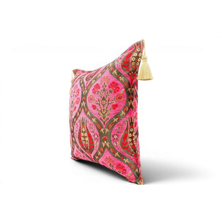 Fabric Pillow, Fabric Pillow 18x18, Mazenda Pink Morocco Pattern Tulip Turkish Fabric Pillow, Decorative Accent and Throw Pillow