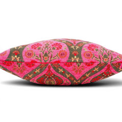 Turkish Fabric Pillow Cover 18x18, Mazenda Pink Boho Throw Pillow, Morocco Tulip Pattern Decorative Sofa Accent Ethnic Cushion