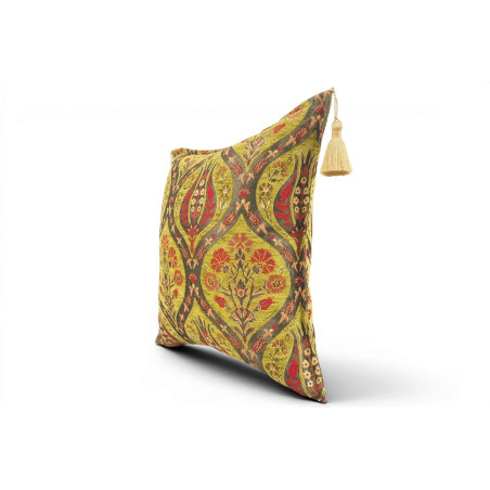 Turkish Fabric Pillow Cover 18x18, Pistachio Green Boho Throw Pillow,Morocco Tulip Pattern Decorative Sofa Accent Ethnic Cushion