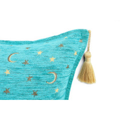 Turkish Fabric Pillow Cover 18x18, Turquoise Blue Boho Throw Pillow, Arabian Night Pattern Decorative Sofa Accent Ethnic Cushion