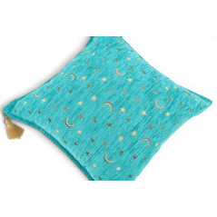Turkish Fabric Pillow Cover 18x18, Turquoise Blue Boho Throw Pillow, Arabian Night Pattern Decorative Sofa Accent Ethnic Cushion
